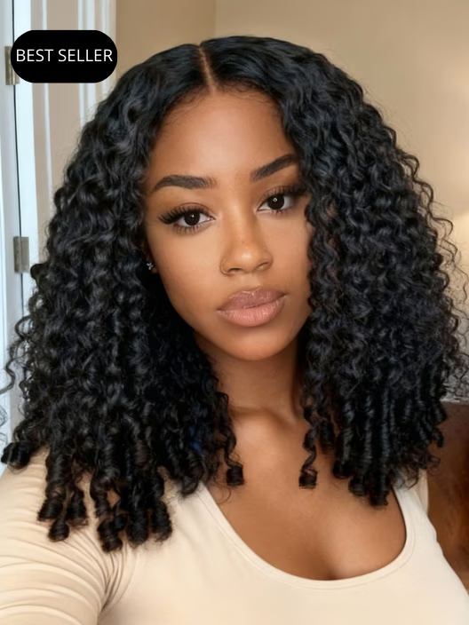 Perruque Noire Naturelle  bouclée Jerry — Prête à porter