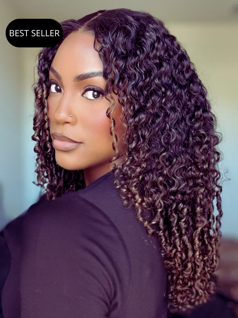 Perruque Bouclée Ombré Noir à Marron — Prête à porter